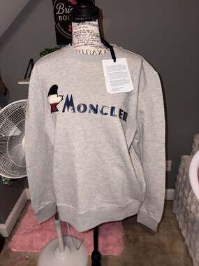 Moncler Grey Monduck Rubber Logo Crewneck Sweatshirt